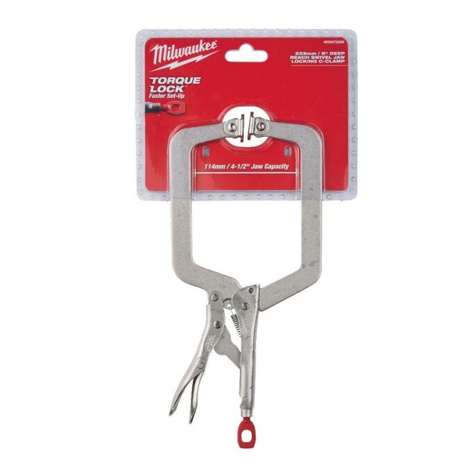 Milwaukee 9" Torque Lock Deep Reach Locking C-Clamp with Swivel Jaws