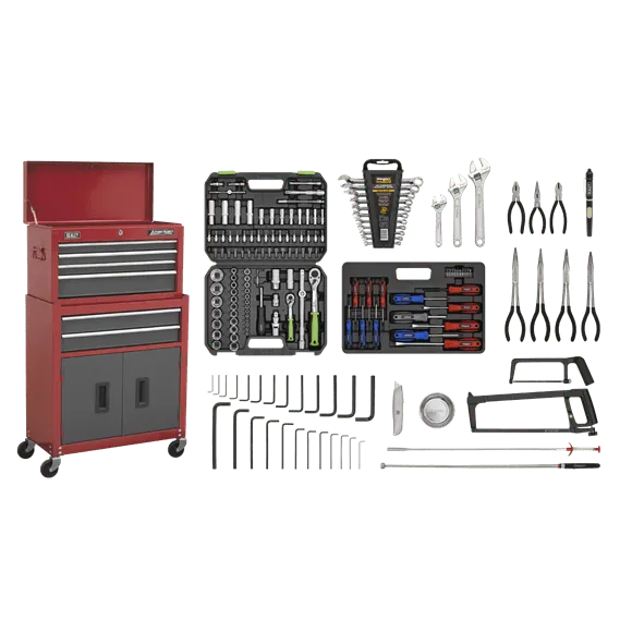 6 Drawer Topchest & Rollcab Combination with Ball-Bearing Slides & 128pc Tool Kit