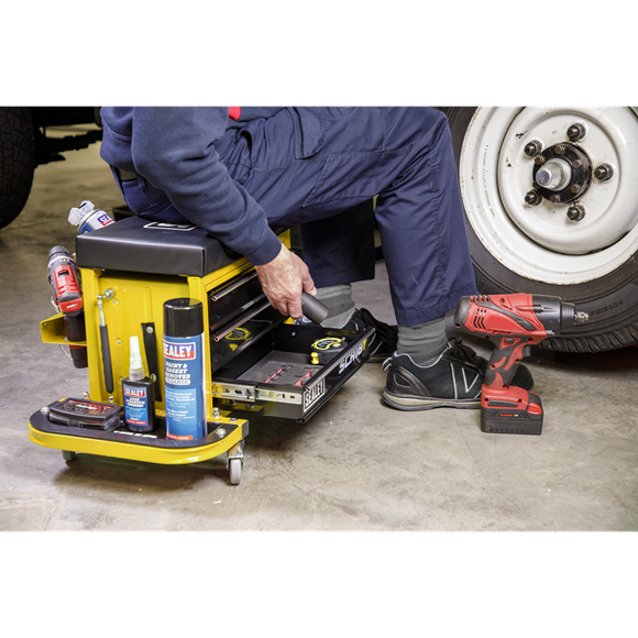 Sealey Mechanic's Utility Seat & Toolbox - Yellow