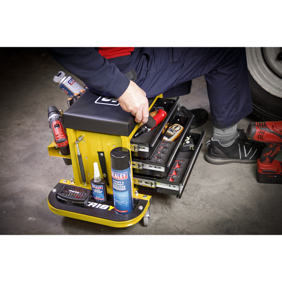 Sealey Mechanic's Utility Seat & Toolbox - Yellow