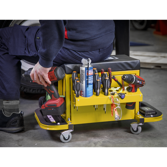 Sealey Mechanic's Utility Seat & Toolbox - Yellow