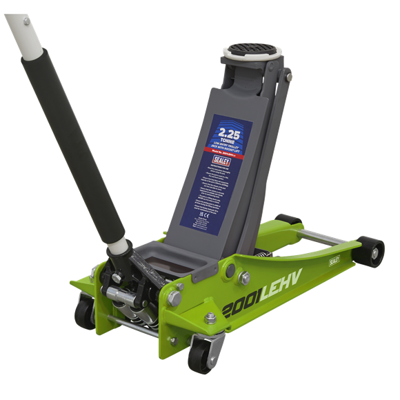Sealey 2.25tonne Low Entry Trolley Jack with Rocket Lift - Hi-Vis Green 2001LEHV