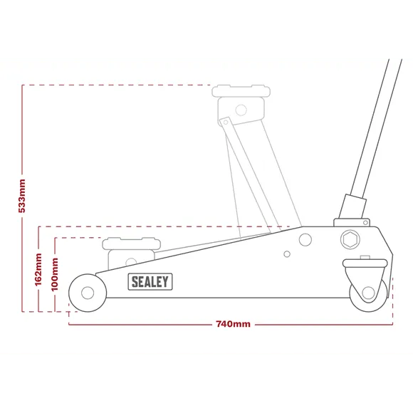 3 Tonne Trolley Jack with Rocket Lift &#8211; Red