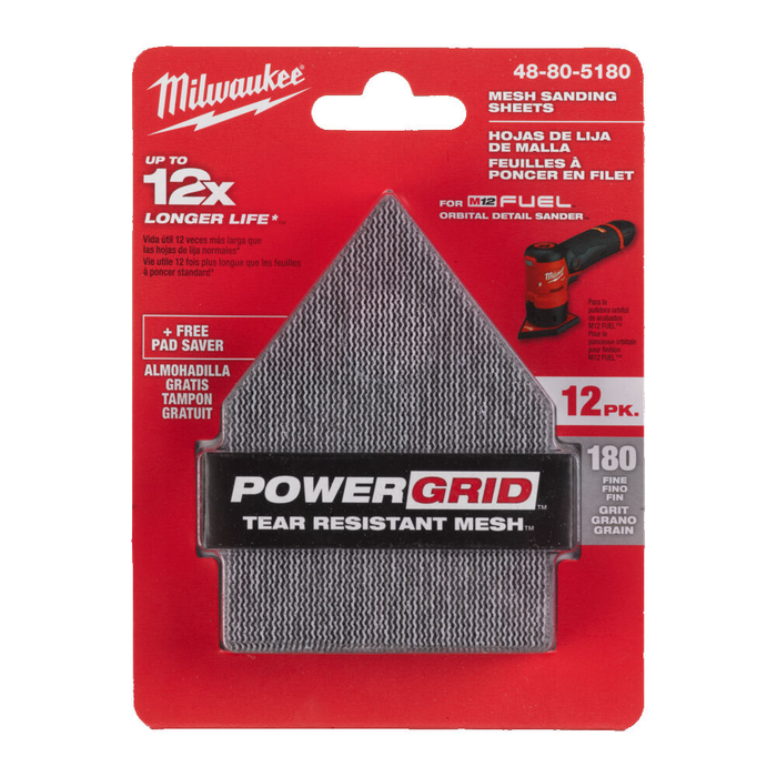 MILWAUKEE MESH SANDING SHEETS 67 X92 G180-12 PC + PAD SAVER