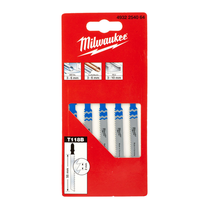 Milwaukee Jigsaw Blade 55mm x 2mm T118 B - 5 pc