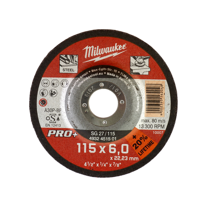 MILWAUKEE METAL GRINDING DISC PRO+ SG27 / 115 MM X 6 MM -1 PC