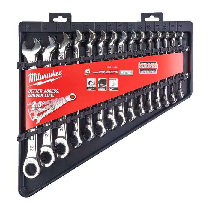 Milwaukee Ratcheting Metric Comb. Spanner Set - 15 pcs