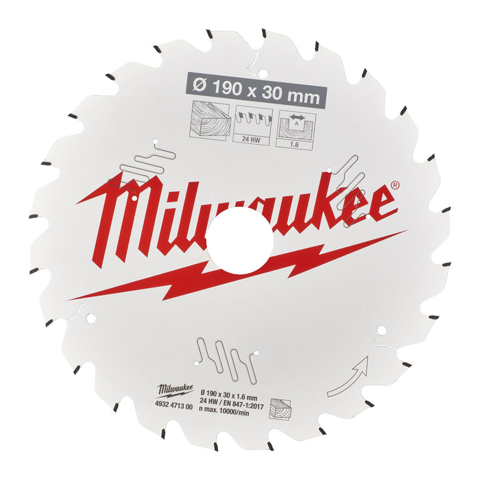Milwaukee Circular Saw Blades For Wood 190mm x 30mm x 1.6 - 24 T - 1 pc