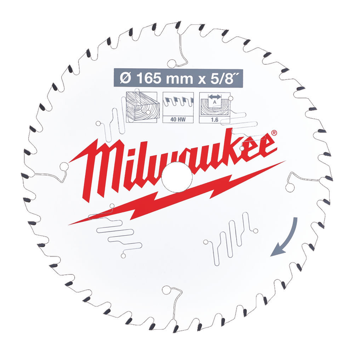 MILWAUKEE CIRCULAR SAW BLADE P W 165 X15.87 X1.6 X40 ATB -1 PC