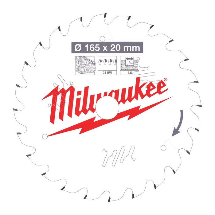 MILWAUKEE CIRCULAR SAW BLADE P W 165 X20 X1.6 X24 ATB -1 PC