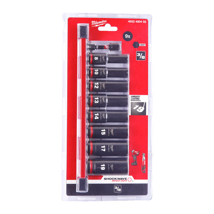 Milwaukee SHOCKWAVE Impact Duty 3/8 Inch Deep Impact Socket Set-9 pc