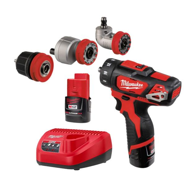Milwaukee M12 BDDX KIT-202 C 4-IN-1 DRILL DRIVER KIT (1 X 10 MM CHUCK + 3 X ATTACHMENTS) (2.0 AH BATTERY & CHARGER IN BMC)