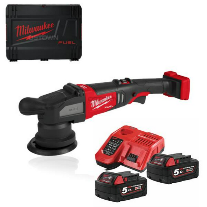 Milwaukee M18 FROP15-502 XM18 FUEL Random Orbital Polisher 15mm Stroke (2 x 5.0 Ah batteries charger HD Box)