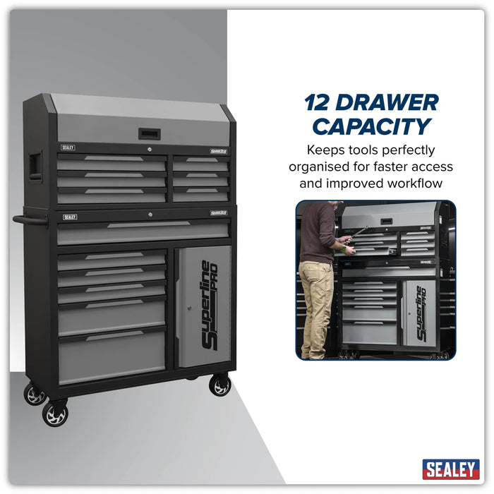 Sealey Rollcab & Topchest Stack 12 Drawer & Cupboard – Grey AP1080GR