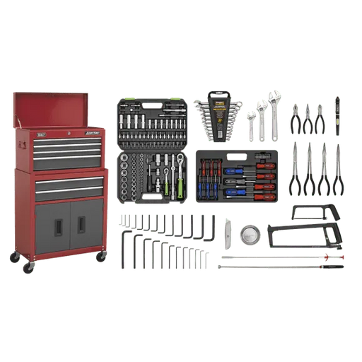 6 Drawer Topchest &#038; Rollcab Combination with Ball-Bearing Slides &#038; 128pc Tool Kit