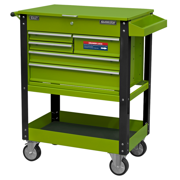 Sealey Superline PRO® Heavy-Duty Mobile Tool & Parts Trolley with 5 Drawers and Lockable Top - Hi-Vis Green AP890MHV