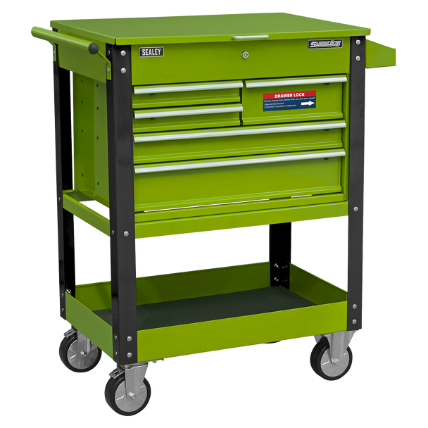 Sealey Superline PRO® Heavy-Duty Mobile Tool & Parts Trolley with 5 Drawers and Lockable Top - Hi-Vis Green AP890MHV