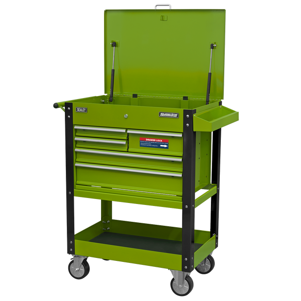 Sealey Superline PRO® Heavy-Duty Mobile Tool & Parts Trolley with 5 Drawers and Lockable Top - Hi-Vis Green AP890MHV