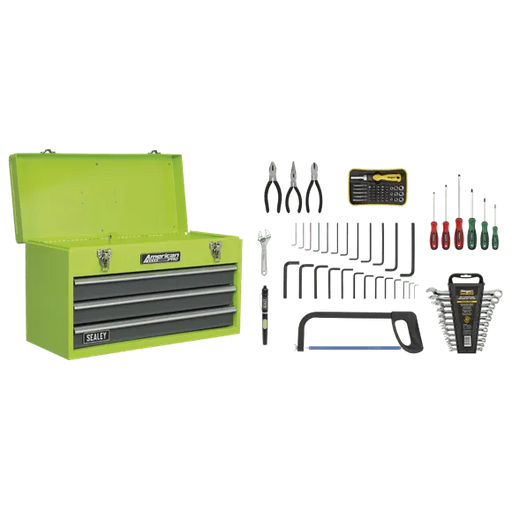 3 Drawer Portable Tool Chest with Ball-Bearing Slides &#8211; Hi-Vis &#038; 93pc Tool Kit