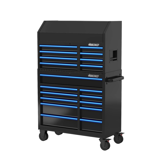 BOXO 41" 19 Drawer Toolbox - Black Body with Coloured Trim