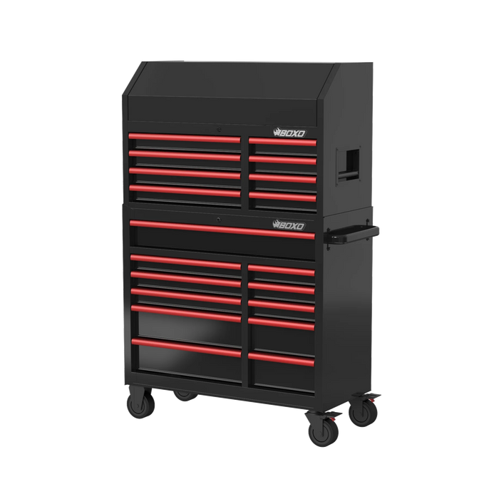 BOXO 41" 19 Drawer Toolbox - Black Body with Coloured Trim