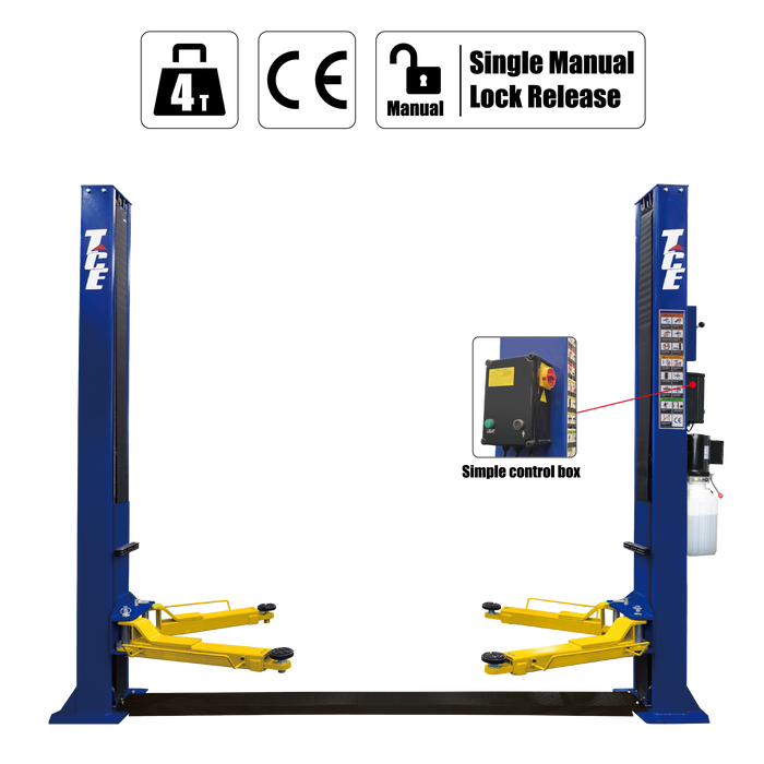 TCE 4 Ton Floor Plate Two Post Car Lift QJY240CA-S - Manual Locks